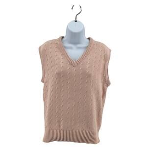 VTG Nordstrom Sweater Vest WMNS Large Pink V-Neck Sleeveless 100% Cotton Preppy